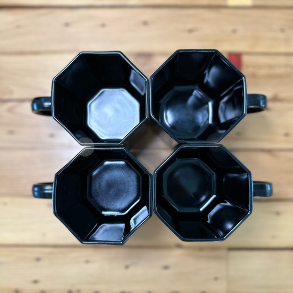 Vintage Black Glass Octime Octagon Coffee Mugs - Picture 6 of 9